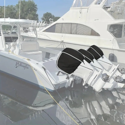 Outboard Engine Cover Half-Enclosed Boat Engine Hood with Reflective Strips, Adjustable 600D Material Waterproof Windproof Tear-Resistant Boating Accessories