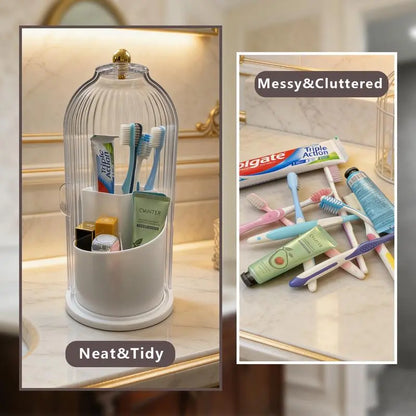 Elegant Toothbrush Holder with Transparent Door Lid 360 Rotating Clear Organizer for Vanity Bathroom Desktop Countertop Storage 1 Count Summerwins,Summerwins