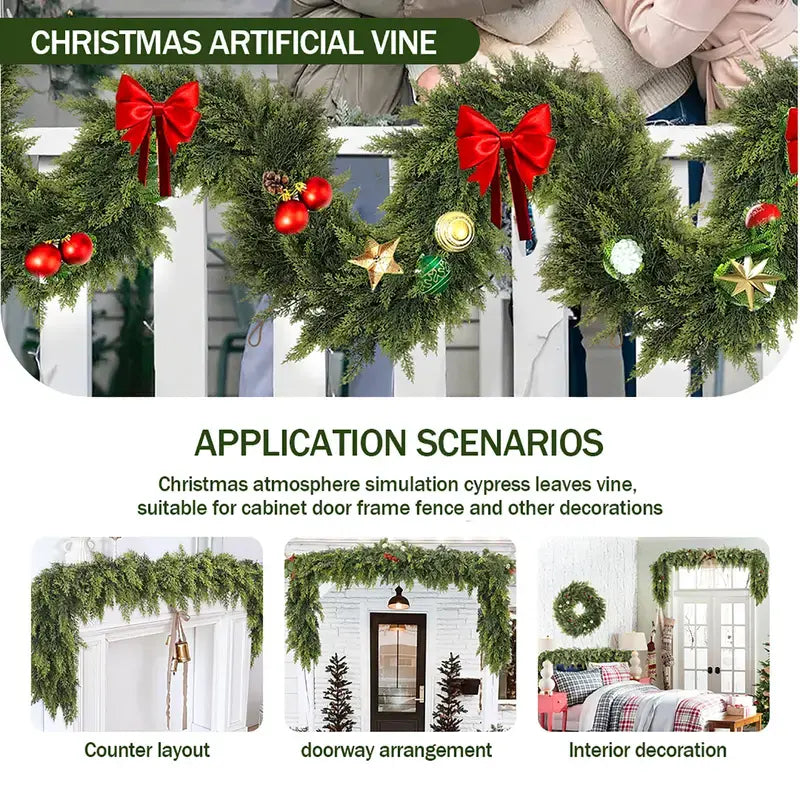 2-Pack 6 FT Artificial Cedar Garlands, Real Touch Winter Cedar Garland, Green Artificial Greenery Pine Garland for Table, Mantle, Wall, Indoor & Outdoor Christmas Decorations (2 Pcs, 6 FT).