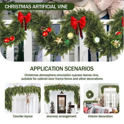 2-Pack 6 FT Artificial Cedar Garlands, Real Touch Winter Cedar Garland, Green Artificial Greenery Pine Garland for Table, Mantle, Wall, Indoor & Outdoor Christmas Decorations (2 Pcs, 6 FT).