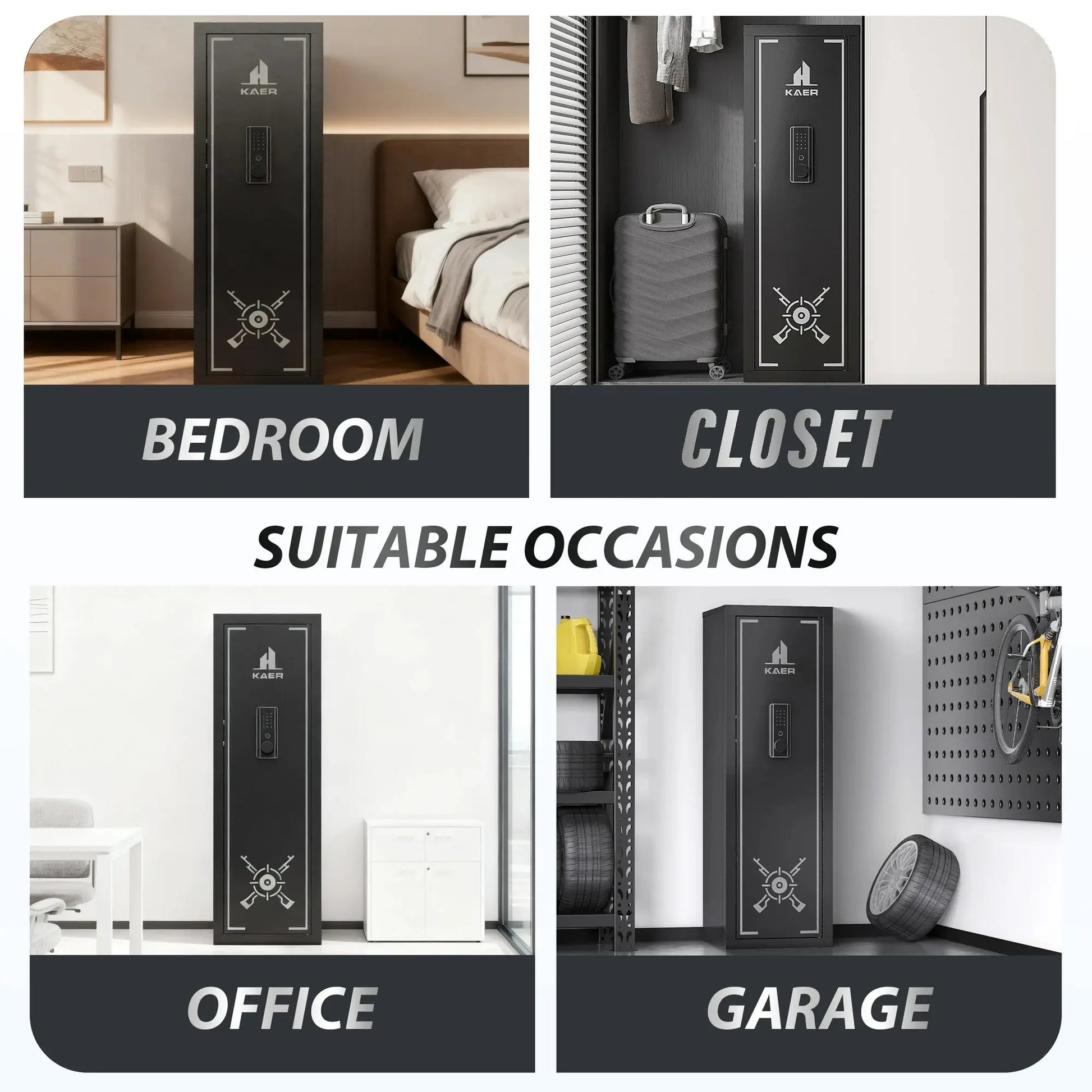 KAER 14-15 Gun Safe for Rifles & Pistols, Quick Access Biometric Fingerprint Lock, Large 57" Unassembled Rifle Safe with Adjustable Racks & Pistol Storage, Heavy Duty Home Defense & Child Safety Cabinet, anti Theft Safes, Security Safe Box