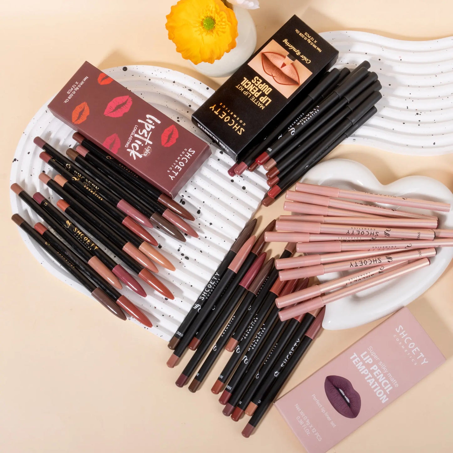 48 Color Matte Lip Liner Set Lip Pencil Cosmetic, Waterproof Long-Lasting Easy Application Smooth Thick Lips, Define Sexy Unique Lips, Full Lips Coffee Color