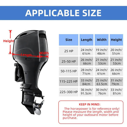 Outboard Engine Cover Half-Enclosed Boat Engine Hood with Reflective Strips, Adjustable 600D Material Waterproof Windproof Tear-Resistant Boating Accessories
