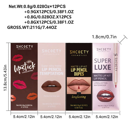 48 Color Matte Lip Liner Set Lip Pencil Cosmetic, Waterproof Long-Lasting Easy Application Smooth Thick Lips, Define Sexy Unique Lips, Full Lips Coffee Color