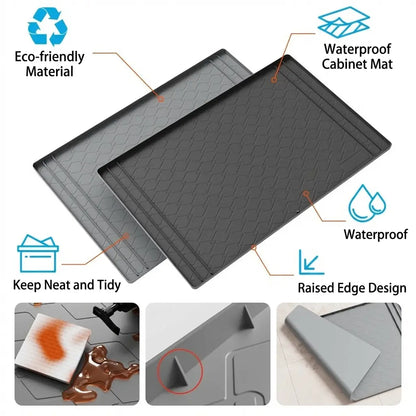 Trimmable Silicone under Sink Mat for Kitchen Organization, Waterproof Cabinet Protector & Shelf Liner, Cut-To-Fit Drain Drip Tray (Fits 34"X22" & Smaller) Non Slip Mat Non Skid Mats