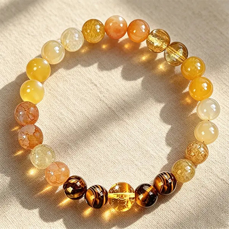 KROAFA Wealth Bracelet Featuring Yellow Agate, White Ghost Agate, and Tiger’S Eye—A Lucky Bracelet That Attracts Wealth, Prosperity, and Abundance; a Yellow Beaded Protective Bracelet for Wealth, Encouraging Gifting.