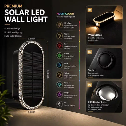 DERAYSION Solar Wall Lights Outdoor up down Dual-Lens, 2/4/6/10 Pack, Warm White + 7 Fixed RGB Colors & Cycle Mode, IP65 Waterproof Solar Fence Lights for Patio Garden Yard