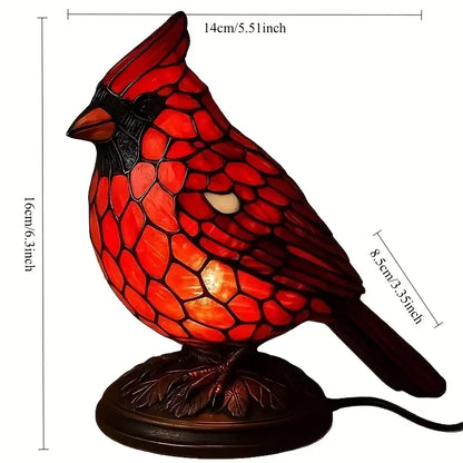 Red Cardinal Resin Night Light Lamp – Stained Glass Style Bird Table Lamp for Bedside, Windowsill, and Bookshelf Decor, Perfect Christmas, Thanksgiving, and Birthday Gift