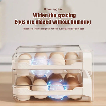 Egg Holder for Fridge, Automatic Rolling Egg Container for Refrigerator, Stackable Fridge Organizers and Storage with Lid, Clear Plastic Egg Dispenser & Tray