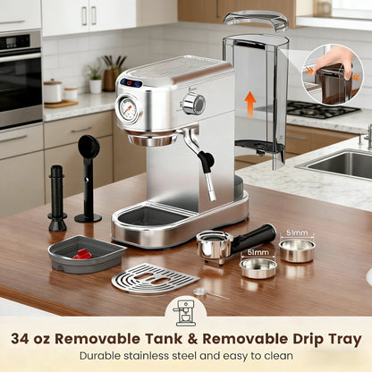 20 Bar Espresso Machine for Home, Semi-Automatic Coffee Maker with Milk Frother Steam Wand, 1450W Motor, 34Oz Water Tank for Latte, Cappuccino, Iced Coffee & Summervibes