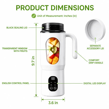 Portable Juicer with LED Display USB Rechargeable Handheld Juice Blender 22000 RPM Self-Cleaning Bpa-Free for Smoothies Juices with Ice Crush Function Multiple Gears Versatile Uses High Speed Safety Protection Healthy Materials