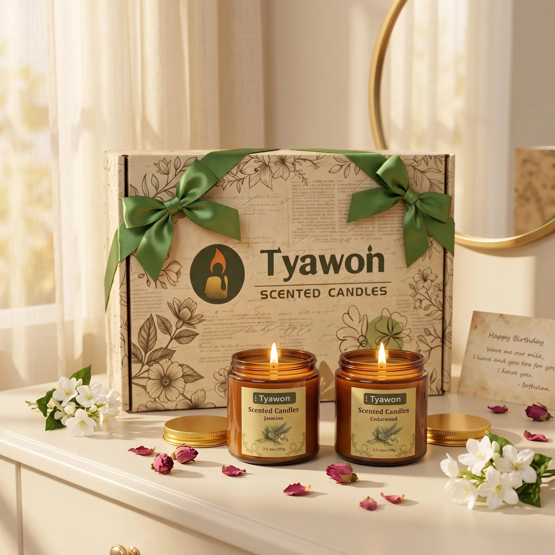 Tyawon Scented Candles for Home, 6 Pack Soy Wax Candle Set, Aromatherapy Candles, Amber Jar Vintage Apothecary Style, 6 Scents Gift Set