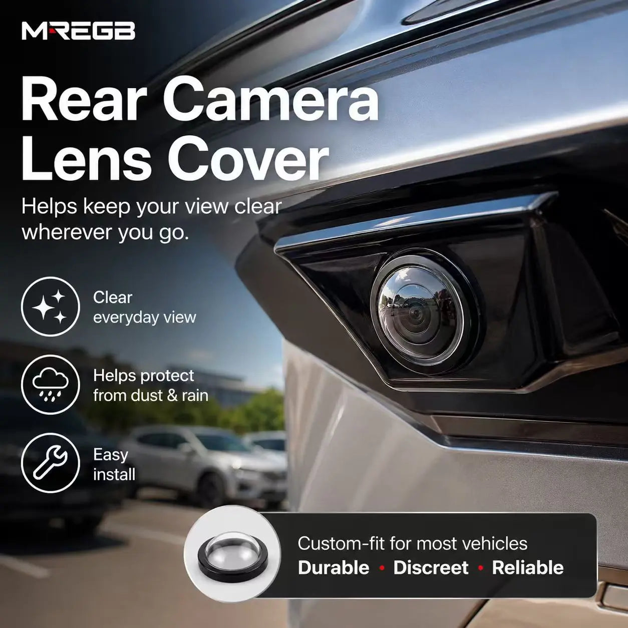 MREGB Car Camera Lens Cover. Universal 360 Panoramic View Rearview Mirror Style Backup Camera Protector. Weatherproof Anti-Scratch Reverse Parking Camera Guard Shield. Essential Auto Exterior Accessory for All Vehicles.