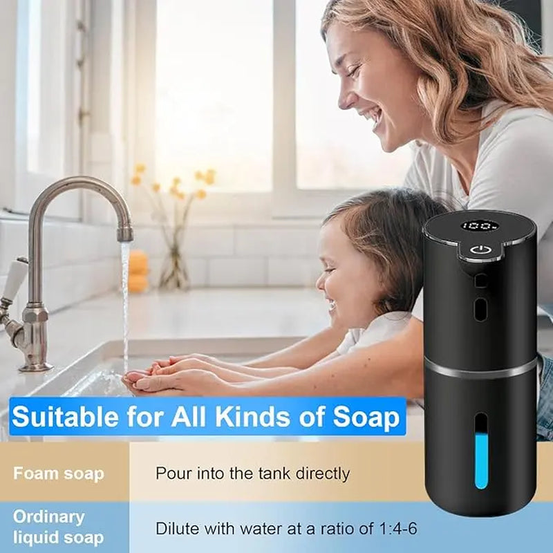 Automatic Foaming Soap Dispenser Touchless, USB Rechargeable Smart Hand Soap Dispenser, 6-Level Adjustable Foam Dispenser, 12.8Oz/380Ml Soap Dispenser, Compatible with Thick & Thin Dish Soap, Auto Soap Dispenser for Bathroom, Kitchen, Sink, Black