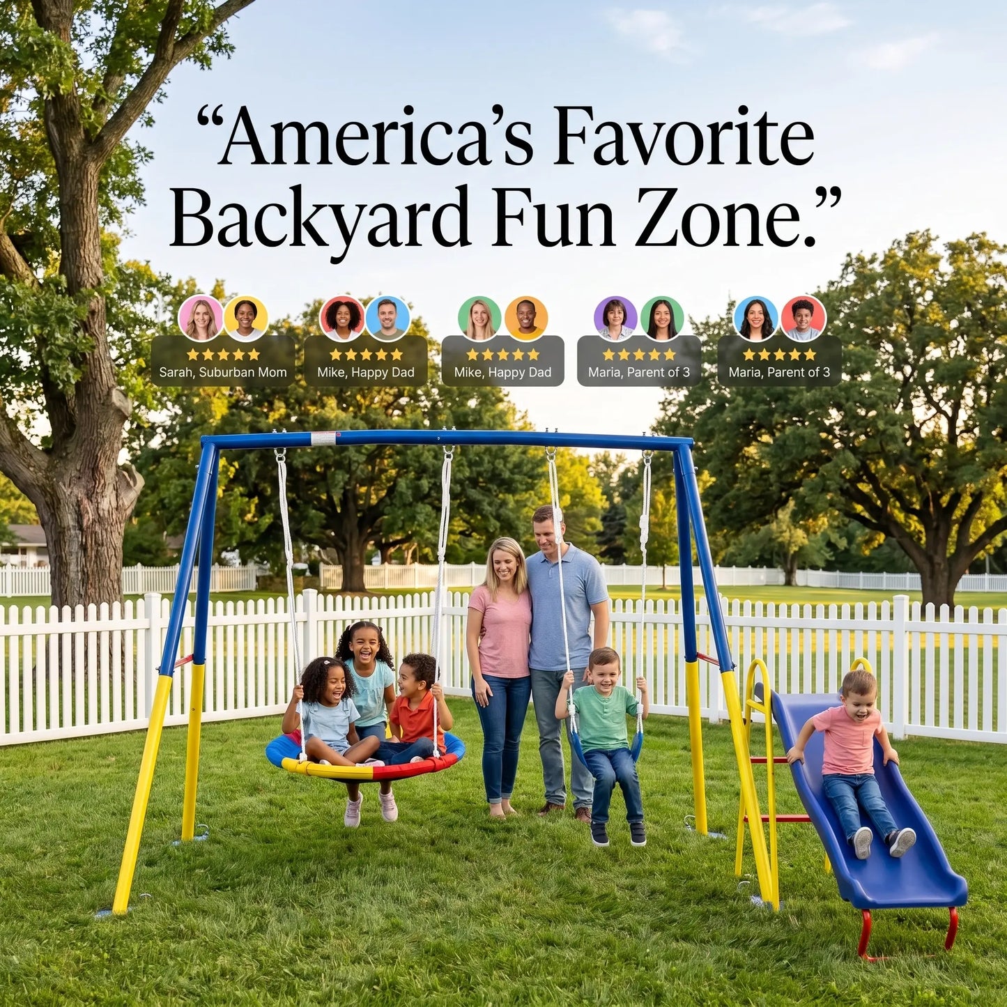 Unisex 3-In-1 Heavy-Duty Metal Playground Equipment Combo - Backyard A-Frame Stand, Toddler Outdoor Slide, 32" Saucer Swing Seat, PE Kids Sports Play Gear, Toddler Slide Outdoor