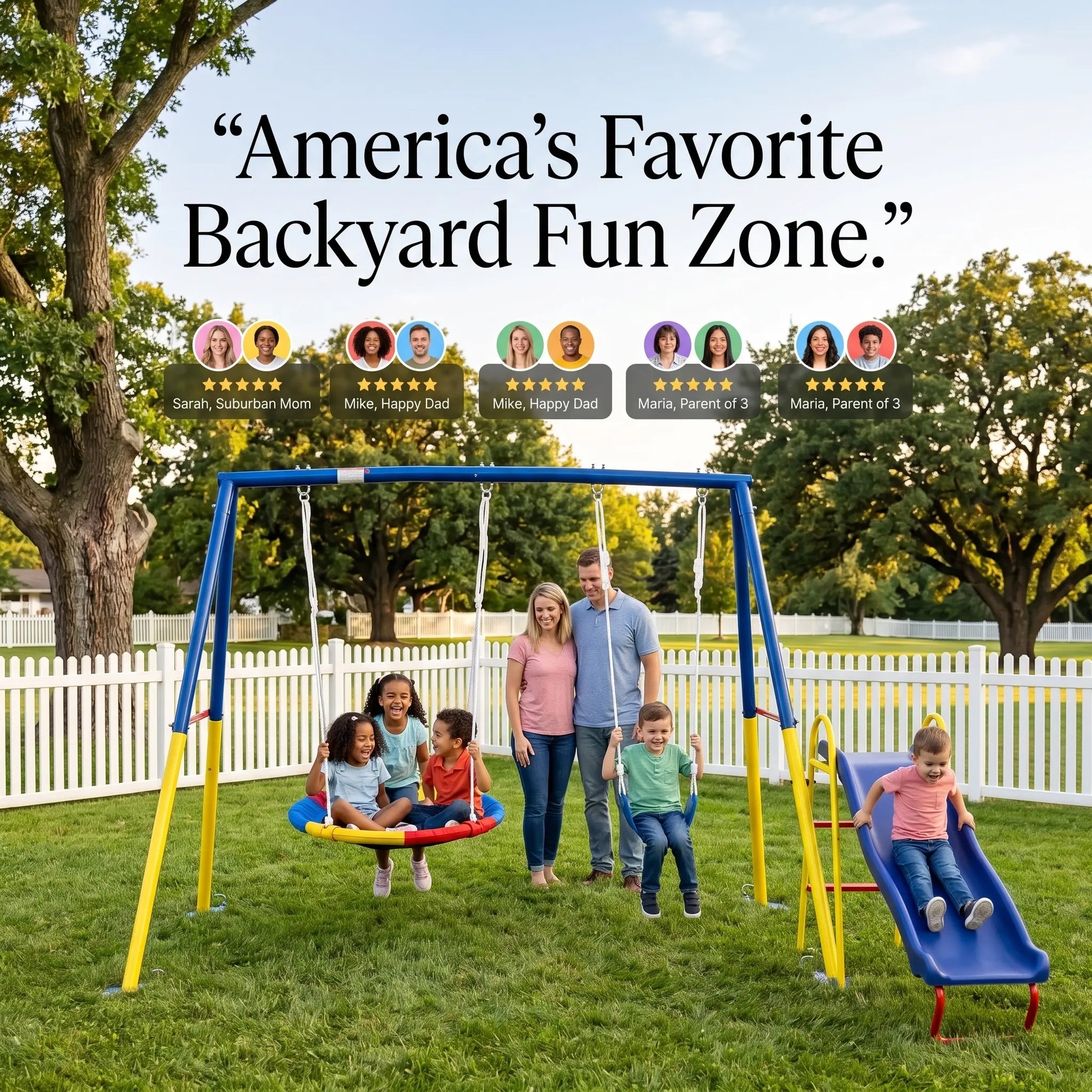 Unisex 3-In-1 Heavy-Duty Metal Playground Equipment Combo - Backyard A-Frame Stand, Toddler Outdoor Slide, 32" Saucer Swing Seat, PE Kids Sports Play Gear, Toddler Slide Outdoor
