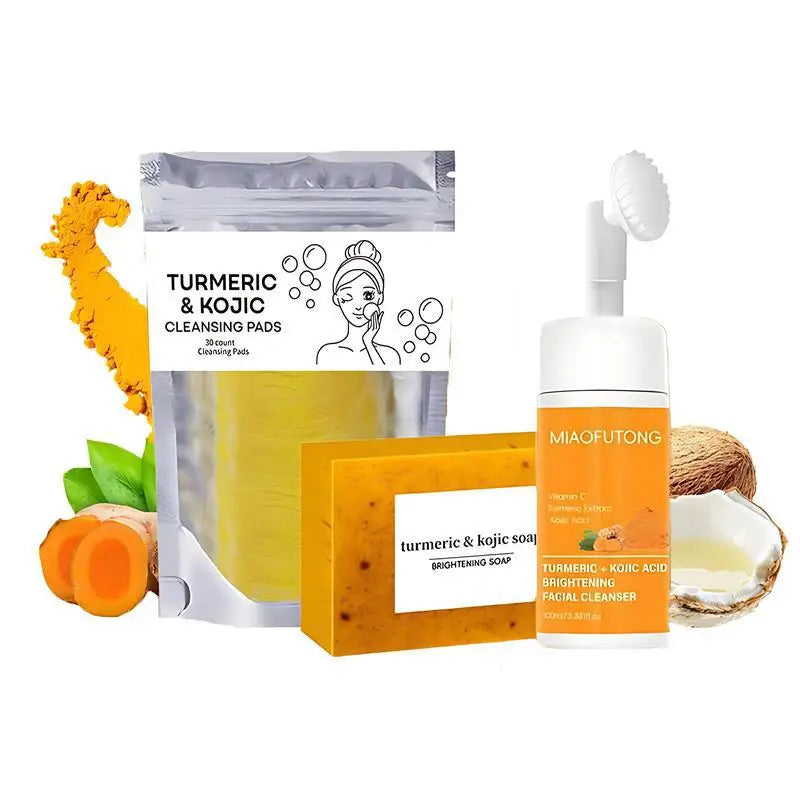 Turmeric Cleanser & Soap Sets Deeply Cleansing Kojic Acid Blackhead Remover Skin Cleansing Oil Control Fade Acne Marks Brighten