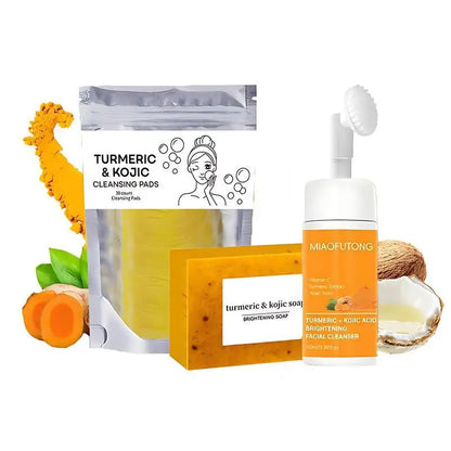 Turmeric Cleanser & Soap Sets Deeply Cleansing Kojic Acid Blackhead Remover Skin Cleansing Oil Control Fade Acne Marks Brighten