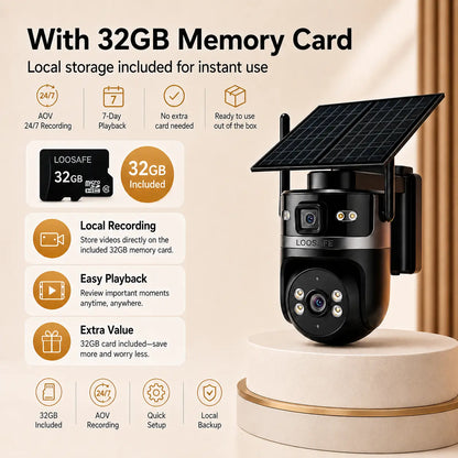 4G LTE Cellular Solar Security Camera, Dual Lens 2K HD Video, No Wifi Needed, Motion Activated, Color Night Vision, 4G Data Card Included, Outdoor CCTV for Remote Areas, Solar Powered with Easy Setup