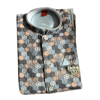 Mens Jacket Kurta with Brooch Pin