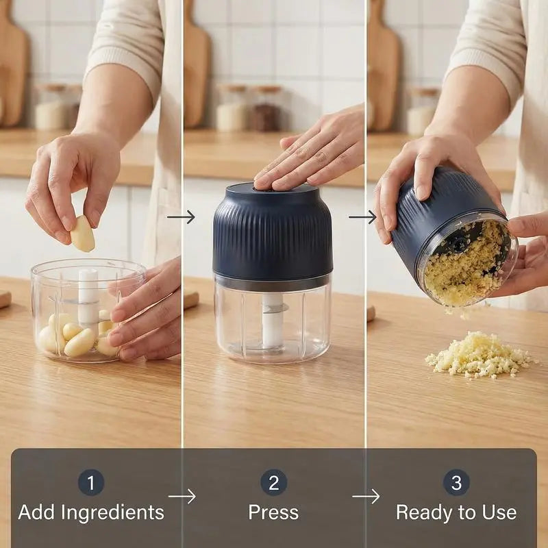 Electric Garlic Crusher, 300ML Cordless Rechargeable, Blue | Portable Mini Food Processor, Vegetable Chopper, for Garlic Onion Ginger Chili Nuts Fruit Meat