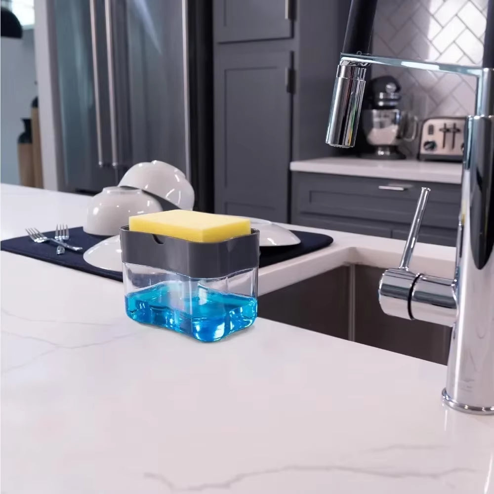 Soap Dispenser 2 in 1 Dishwashing Sponge Holder Kitchen Sink Dish Washing Soap Pump Dispenser Sponge Caddy