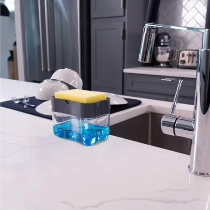 Soap Dispenser 2 in 1 Dishwashing Sponge Holder Kitchen Sink Dish Washing Soap Pump Dispenser Sponge Caddy