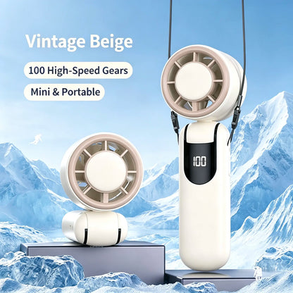 4-In-1 Portable Handheld Turbo Fan, 21,000 RPM Powerful Airflow, 12H Runtime, Digital Display, 120° Foldable Personal Mini Desk Fan for Travel, Home, and Office Summerwins
