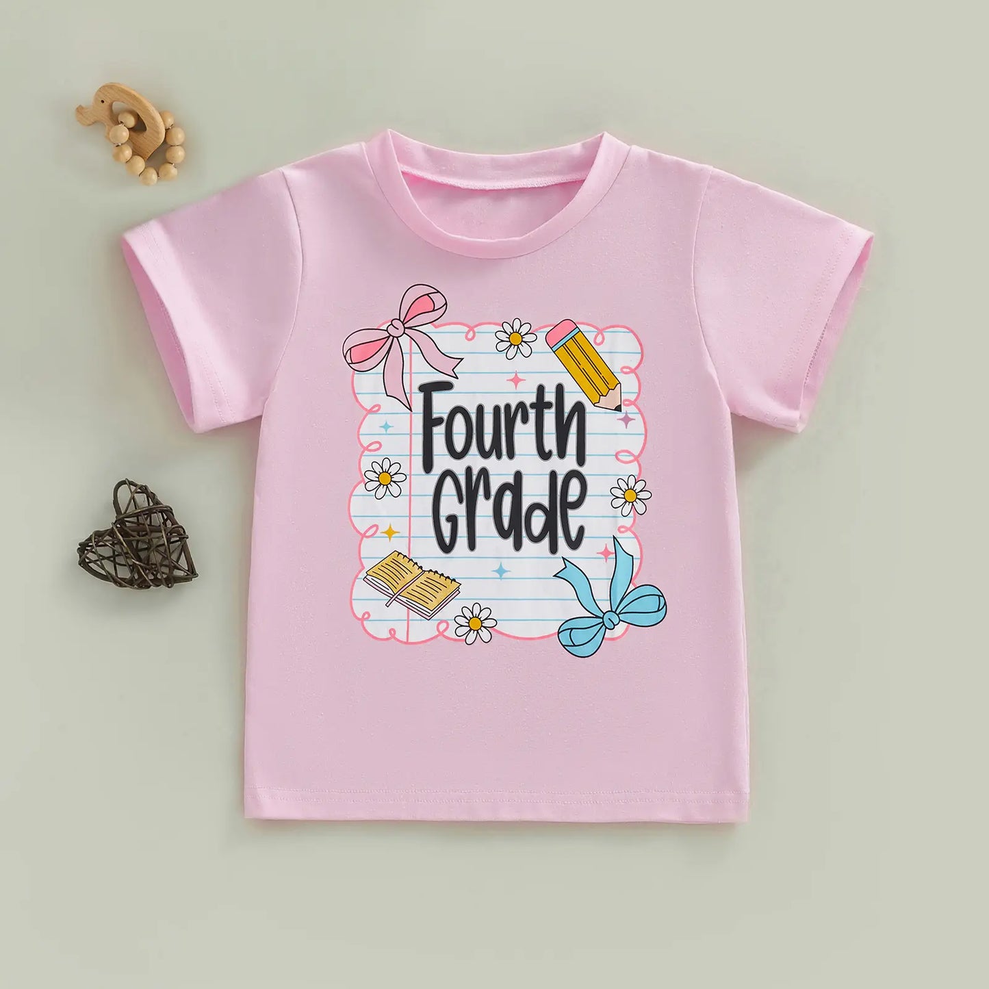 Toddler Baby Little Girl Back to School T Shirts Short Sleeve Grade Print Casual Summer Tops 4-11 Years