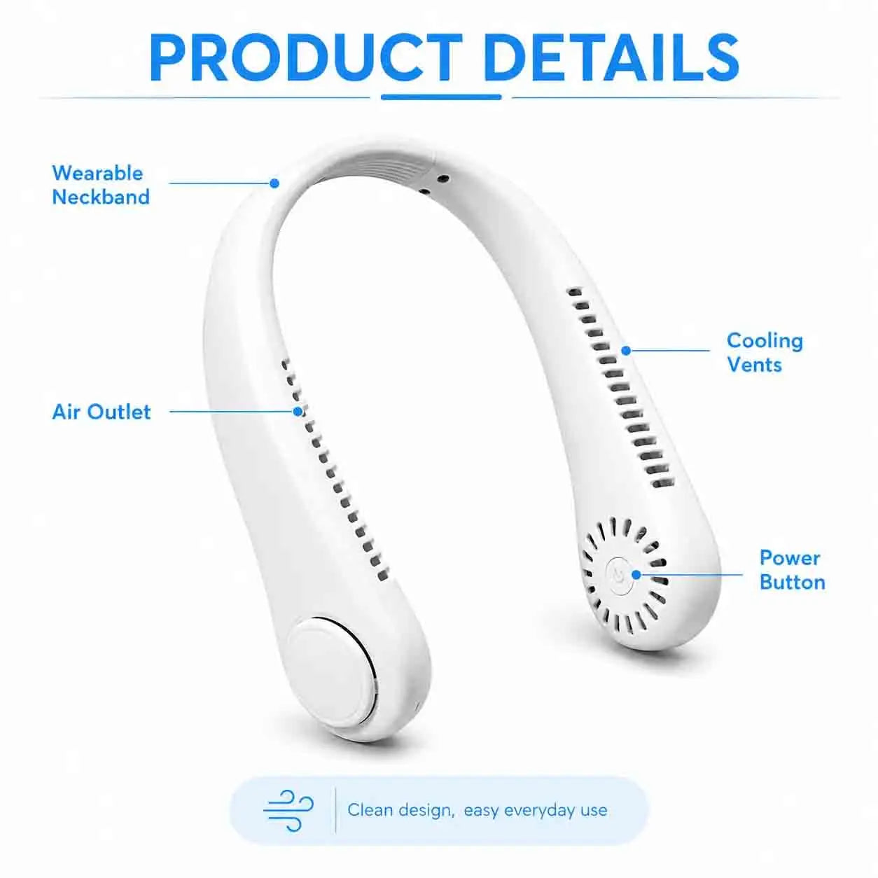 Hands-Free Neck Fan – Portable Wearable Cooling, Lightweight U-Shaped Design for Summer Travel, Outdoor Activities, Office, Commuting & Everyday Comfort