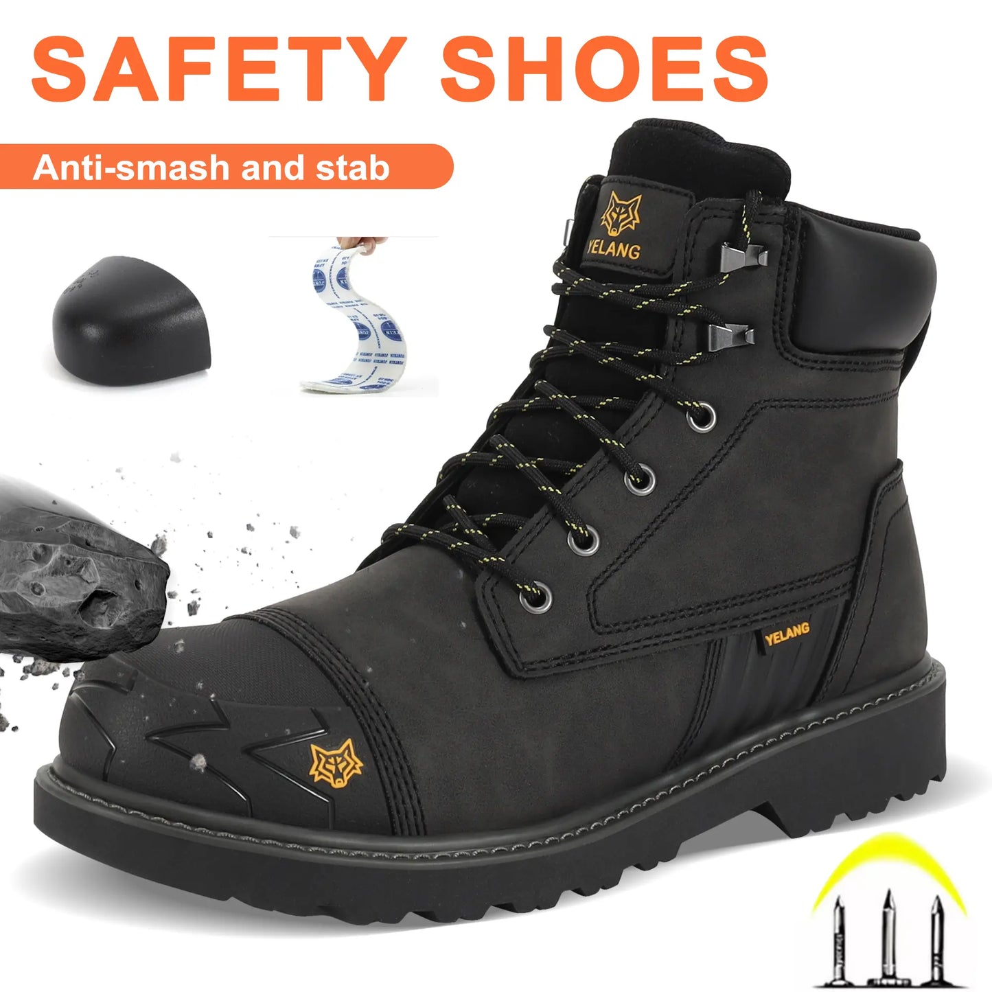 Waterproof Steel Toe Boots for Men-6" Leather Work Boots Indestructible Construction Boots Slip Resistant Safety Boots