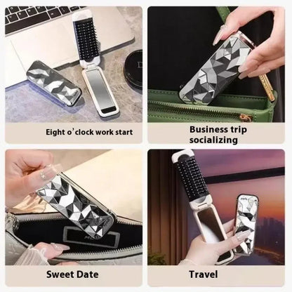 2 in 1 Mini Hair Brush Folding Massage Comb Head Massage Anti-Static Portable Hair Combs Mirror Air Cushion Scalp Massage Comb