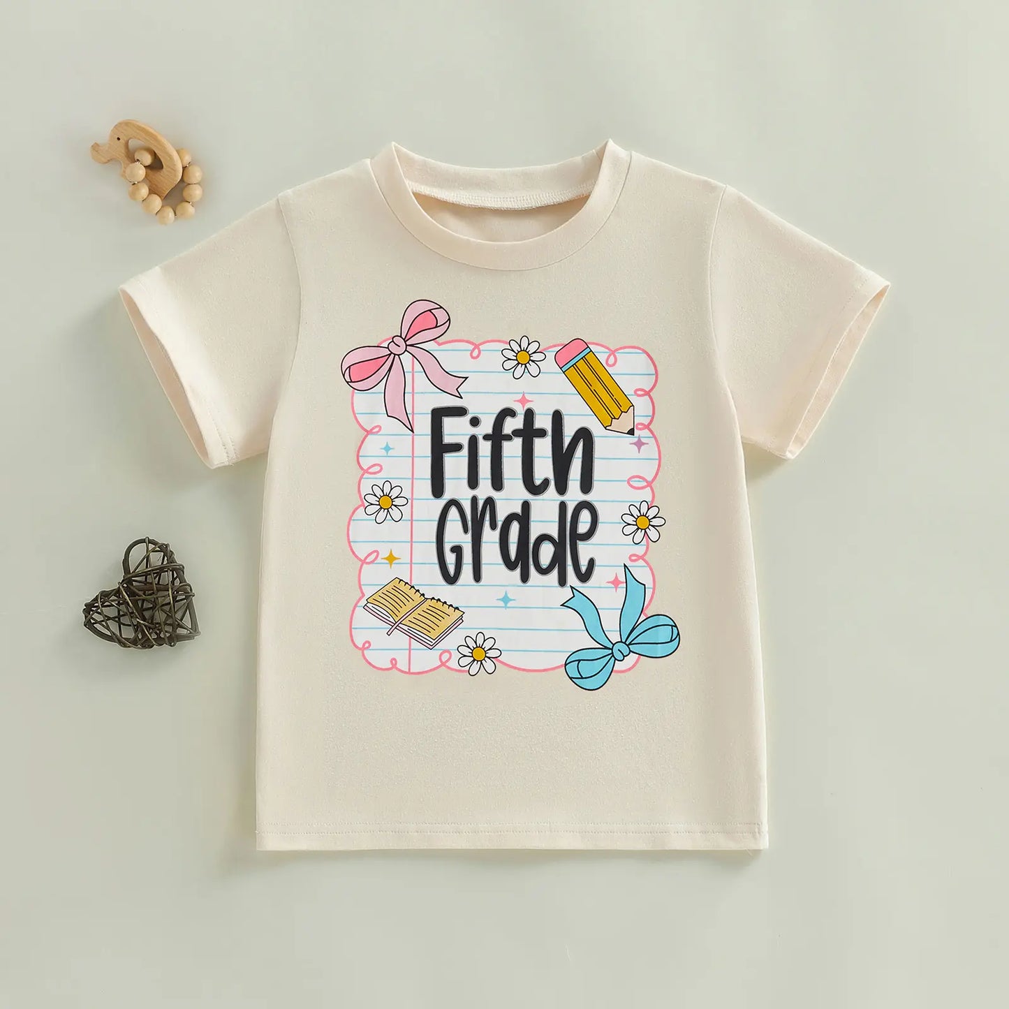 Toddler Baby Little Girl Back to School T Shirts Short Sleeve Grade Print Casual Summer Tops 4-11 Years