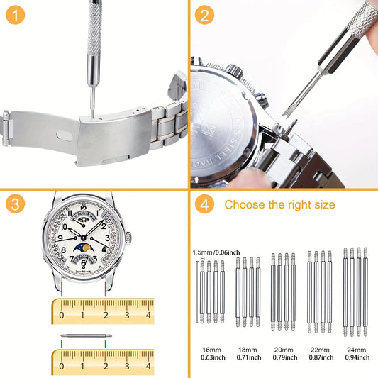 Watch Link Removal Kit, Watch Band Adjustment Strap Pin Removal Tool Kit, Watch Chain Sizing Tool , Spring Bar Tool, Hammer