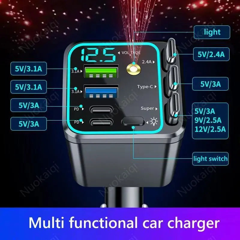Ultimate Power Station for Phone, Pad & Laptop,Car Charger: Starry Led,1-Click Galaxy Projector,Tangle-Free Retractable Cables & Super Fast Charge,Pd20W,Usb-A 65W,All 120W Max,Power Hub