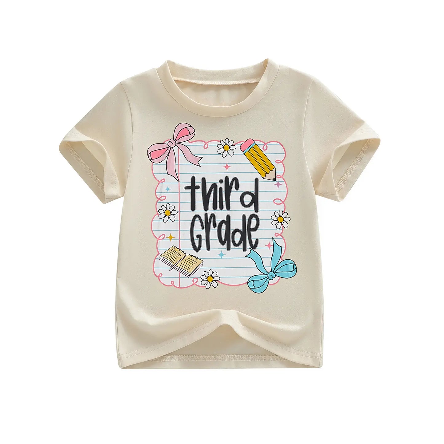 Toddler Baby Little Girl Back to School T Shirts Short Sleeve Grade Print Casual Summer Tops 4-11 Years