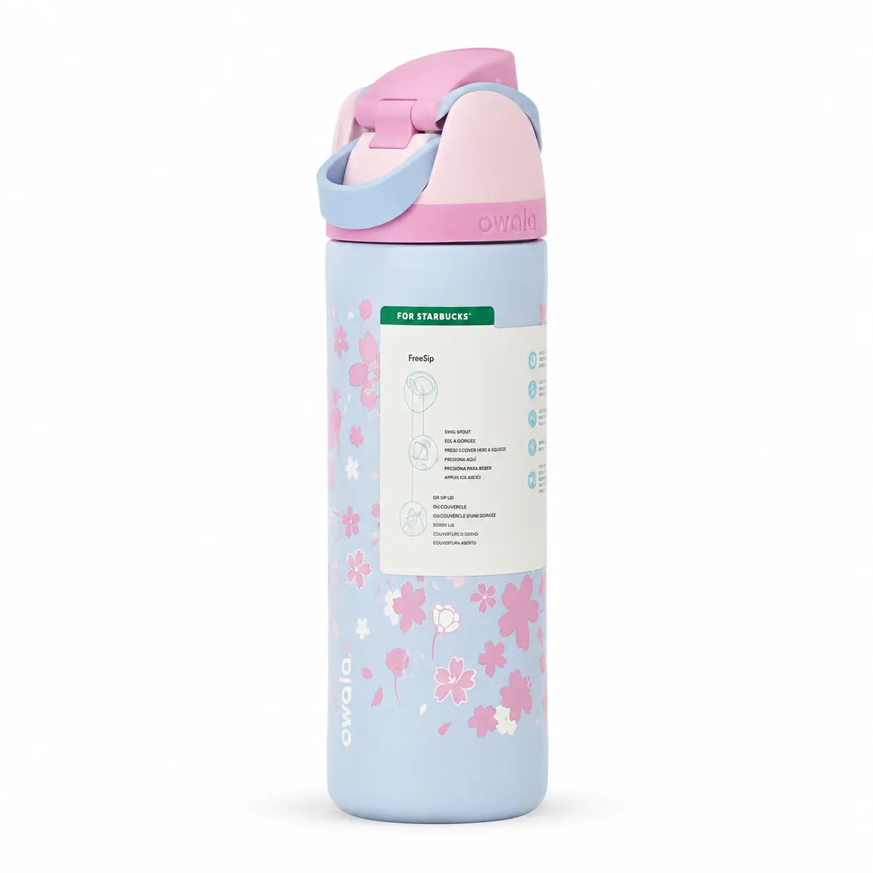 Owala Sakura X Starbuck 24Oz Bottle, Sakura Print Freesip Tumbler, Leakproof Insulated Water Bottle