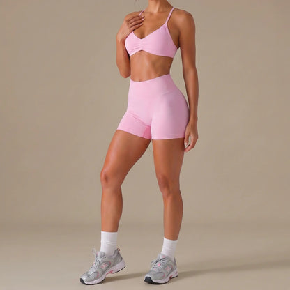 Quick-Dry Breathable Yoga Set – Buttery Soft Second-Skin Fabric, Back-Revealing Bra & Booty-Lifting Shorts for Workout & Casual Wear