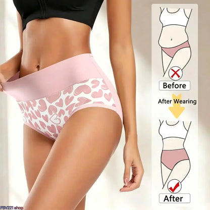 Women'S Cotton Panties 6-Pack, High Waist Printed Briefs with Tummy Control, Comfy Lingerie for Everyday & Postpartum Wear