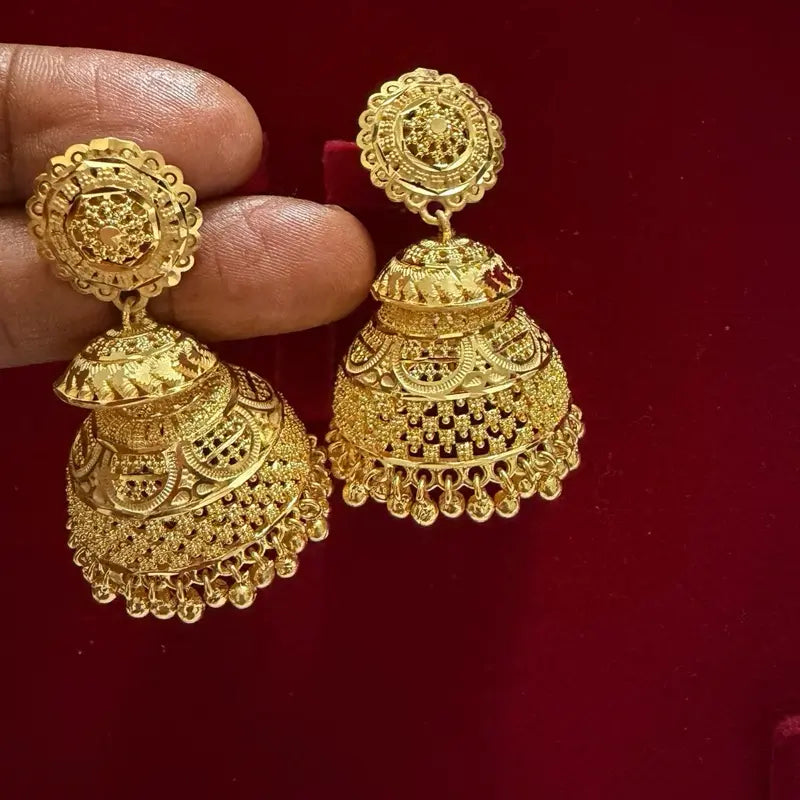 Jhumka Earrings Indian Design Gold Plated Traditional Jewelry for Women Accessory