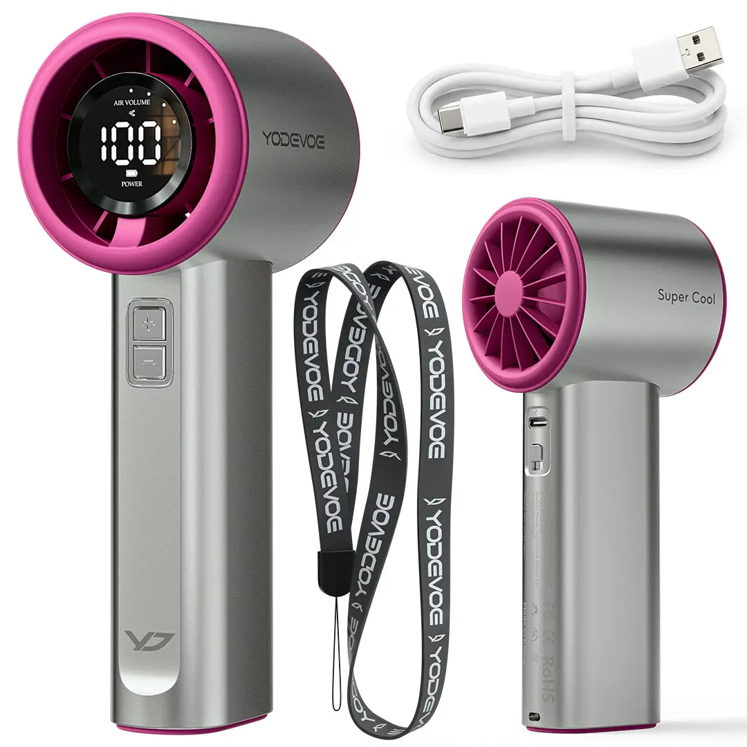Yodevoethis Portable Handheld Turbine Fan Features 100 Speed Settings, a Built-In 4000Mah Battery, and a Runtime of up to 18 Hours. This 3-In-1 Rechargeable Handheld Fan Utilizes Turbine Cooling Technology and Is Suitable for Outdoor Activities.