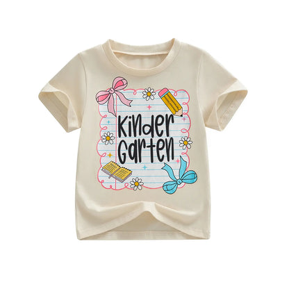 Toddler Baby Little Girl Back to School T Shirts Short Sleeve Grade Print Casual Summer Tops 4-11 Years