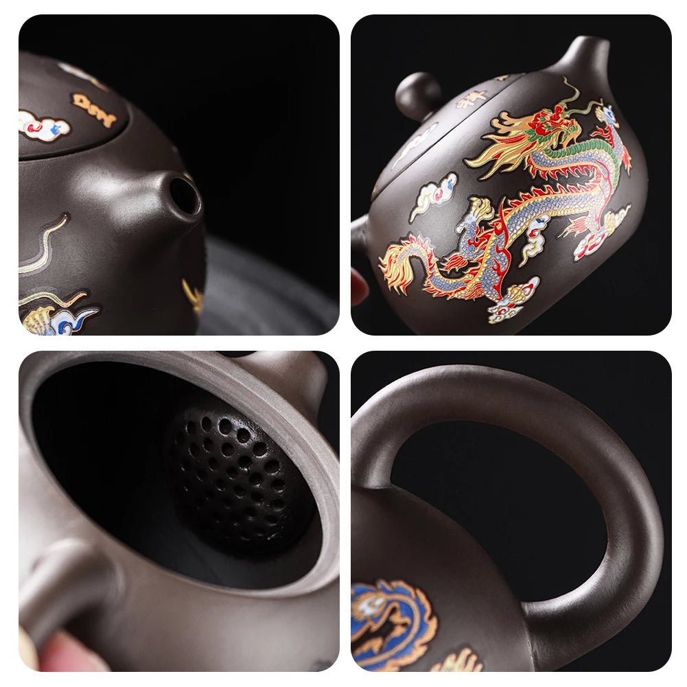 Color-Changing Tea Pot with Dragons Phoenixs Pattern Washable Gongfu Tea Teapots Kettle Gift Teapot Tea Set Ceramics and Pottery