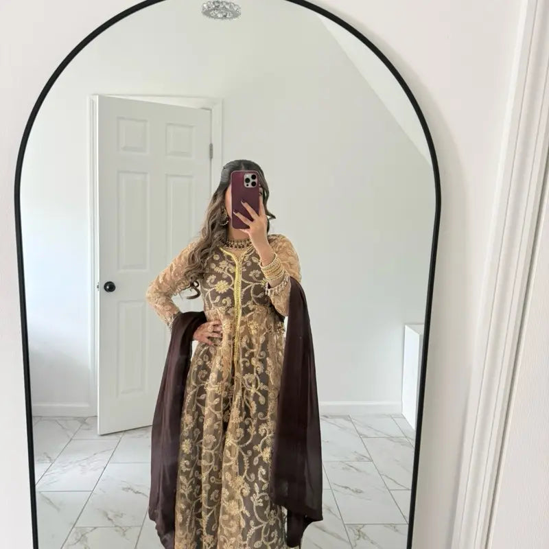 Indian Wedding Wear Long Style Net Sharara with Gold Sequin and Glitter Work for Women'S Party Wear Elegant Design and Versatile Occasion - Elegance, Dress Silk Golden Lightweight Outfit