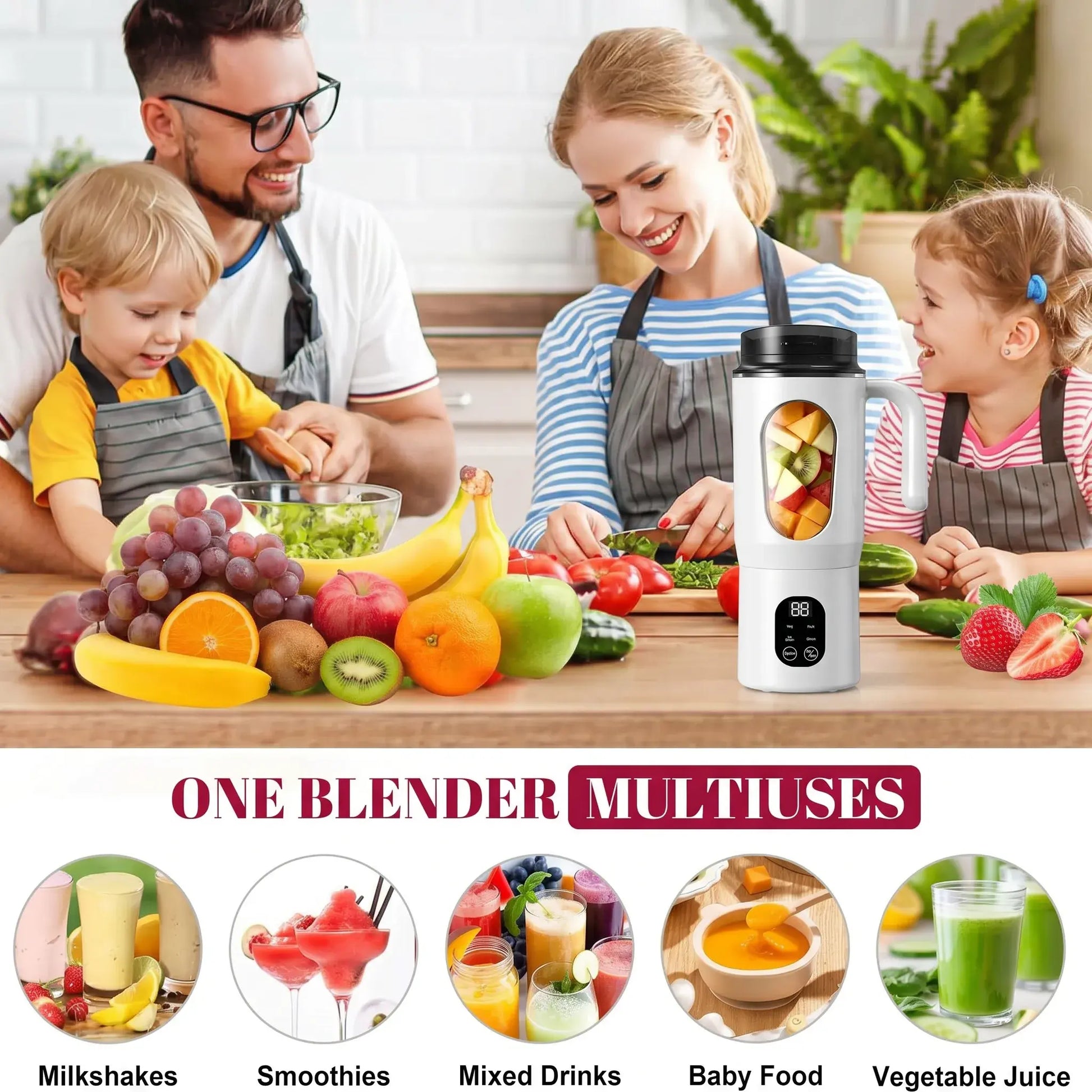 Portable Juicer with LED Display USB Rechargeable Handheld Juice Blender 22000 RPM Self-Cleaning Bpa-Free for Smoothies Juices with Ice Crush Function Multiple Gears Versatile Uses High Speed Safety Protection Healthy Materials