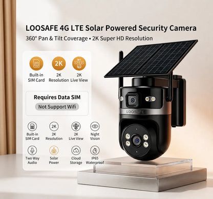 4G LTE Cellular Solar Security Camera, Dual Lens 2K HD Video, No Wifi Needed, Motion Activated, Color Night Vision, 4G Data Card Included, Outdoor CCTV for Remote Areas, Solar Powered with Easy Setup