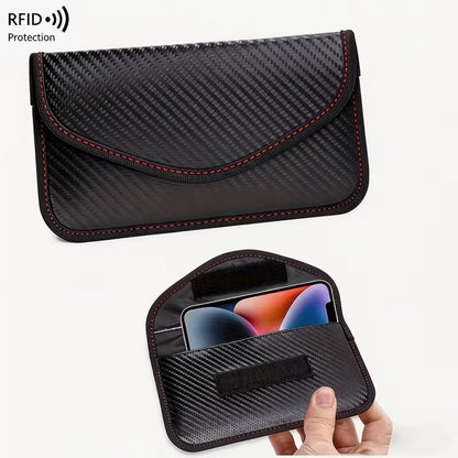 Faraday Bag for Key Fob & Cell Phone, 8.3X4.3In Compact Size Rfid Protection Special Shielding Signal Blocking Pouch, Durable Waterproof Design Anti-Theft Security Case, Carbon Fiber Material