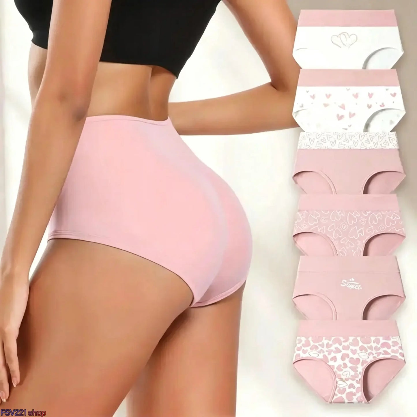 Women'S Cotton Panties 6-Pack, High Waist Printed Briefs with Tummy Control, Comfy Lingerie for Everyday & Postpartum Wear