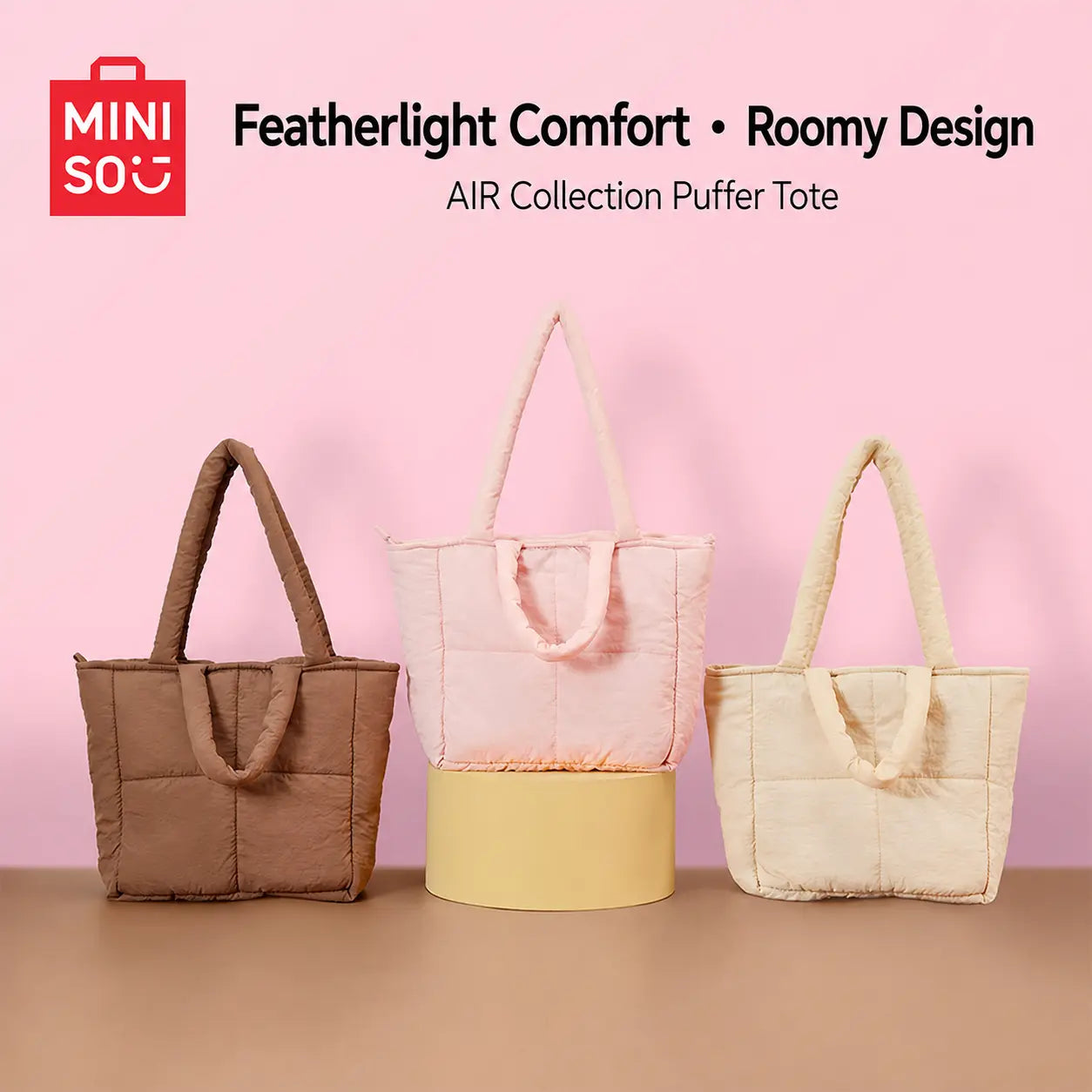 MINISO AIR Series Soft Large-Capacity Casual Minimalist Decluttering Shoulder Tote Bag, College Style Tote Purse, Home Organizer Storage Bag for School & Daily Use