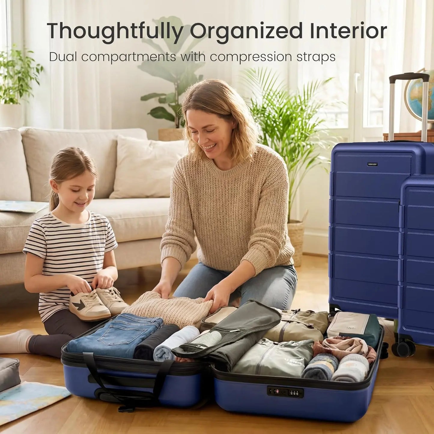 SHOWKOO 3-Piece Luggage Sets (20/24/28In), Deep Blue Full PC Durable Expandable Hardshell, 4-Wheel High-Capacity Tsa-Proof Anti-Theft Carry on & Checked Luggage, Gift for Travel/Business, Tsa-Proof Luggage Sets